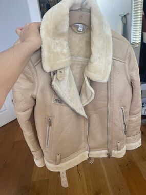 Topshop Cream Faux Shearling Biker Jacket